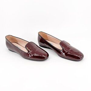 Prada Logo Slipper Loafers Size 39.5 US 9.5 Burgundy Patent Leather Slip On Flat